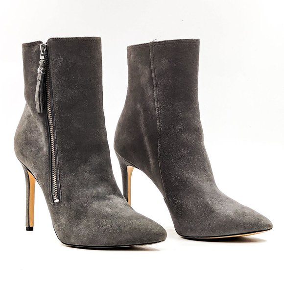 Michael Kors Women Keke Grey Suede Zip Office Dressy Heeled Pointy Boots size 7 - Picture 1 of 12